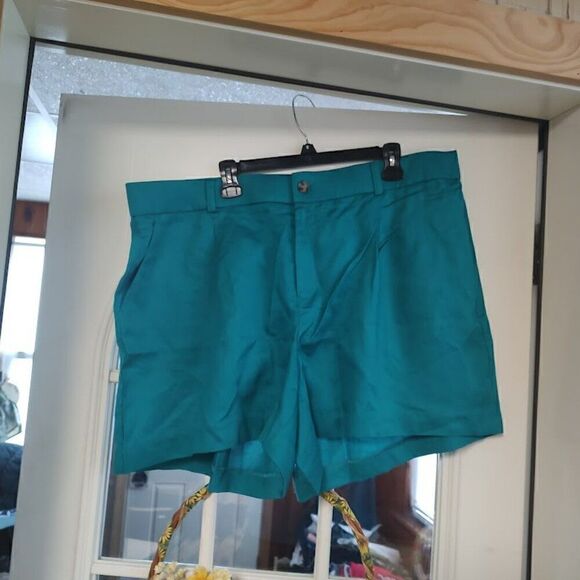 New Torrid Dark Teal 5 Inch Stretch Linen Blend High Rise Shorts Women's 22 - Picture 1 of 3